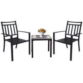 MEOOEM Patio Dining Set  Bistro Set Outdoor Furniture Square Bistro Metal Table Side Table and Metal Stackable Chairs, Black